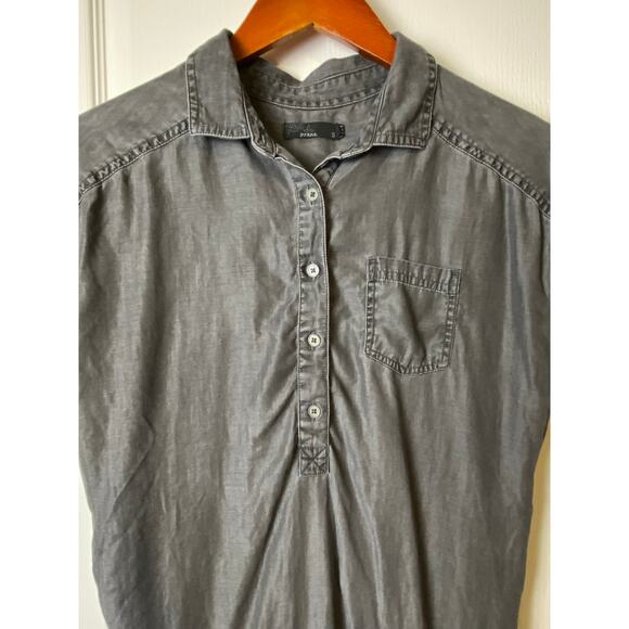 PrAna Gray Chambray Azul Cap Sleeve 1/2 Button Blouse Women's Size Small - Picture 6 of 10